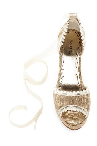 Marchesa Hallie Gold Canvas Mid Wedge Shoes in Gold Size 4.5 new Euro 35 - Picture 12 of 12