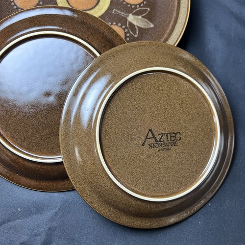 4 Georges Briard Japan Aztec Stoneware Brown Orange Yellow Dinner & Salad Plates - Picture 5 of 5