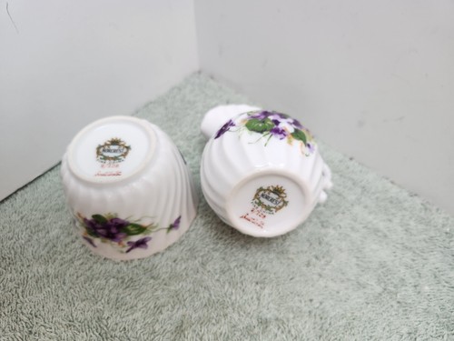 Norcrest SWEET VIOLETS 9-128 Purple Swirl Mini Creamer & Open Sugar Bowl - Picture 3 of 5