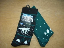 Mens NWT  Hello Outdoors "Winter Warm" Crew/Boot Socks 2prs Green Fox SOFT Sz:L