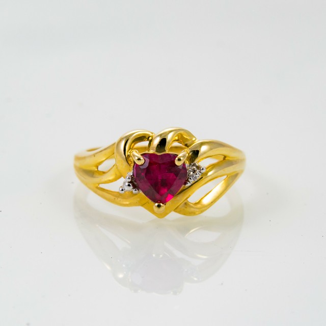 10K Yellow Gold Women's Heart Shaped Ruby Ring | eBay