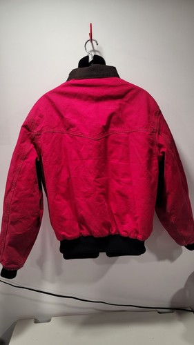 Vintage 90s Cherry Red Carhartt Sante Fe Work Jacket Corduroy Collar Size Large - Picture 2 of 16