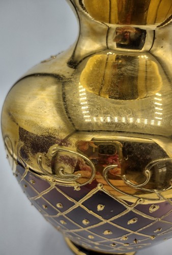 Ucagco lila böhmische Kunst Glas Vase 24K Gold Emaille Gold vergoldet Italien 8,5" H - Bild 13 von 13
