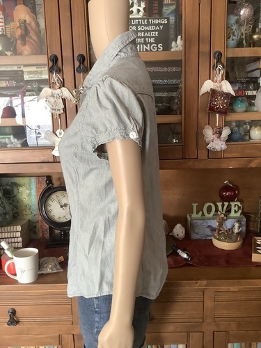 Women’s GAP Jeans Striped Button Up Western Shirt Blouse Short Sleeved M - Picture 3 of 6
