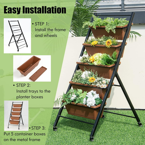 HAPPYGRILL Vertical Raised Garden Bed, 5-Layer Freestanding Garden Planter with - Picture 6 of 12