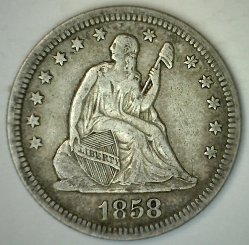 1858 Silver Seated Liberty Quarter 25c US Coin XF Circulated Type Coin