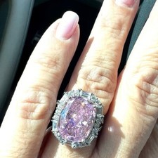 3Ct Cushion Lab-Created Pink Sapphire Wedding Ring 14K White Gold Plated