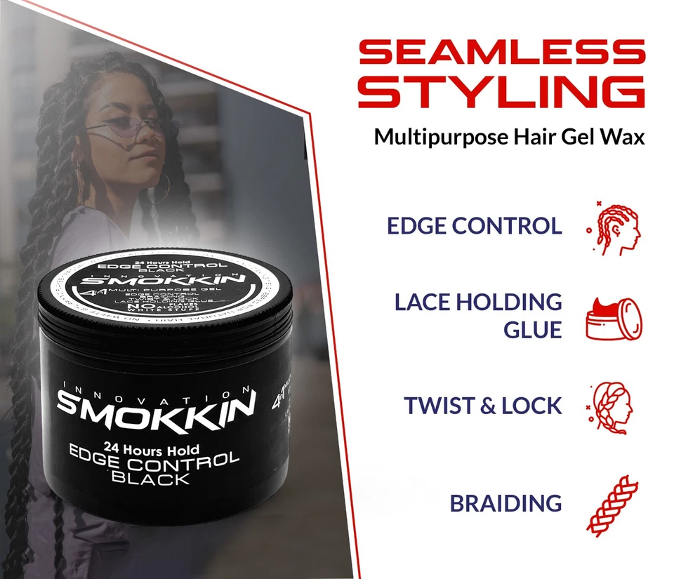 Smokkin Strong Hold Hair Gel, Braiding Gel, Edge Control-16.9 Fl oz- Black - Image 2 of 4