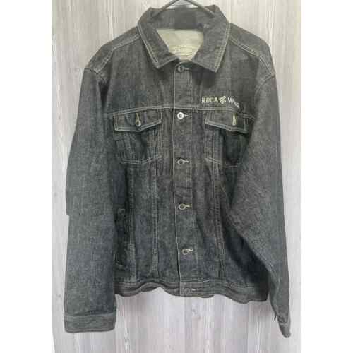 Rocawear Black Denim Button Jean Trucker Jacket Mens L 18/20 Hip Hop Y2K - Picture 1 of 8