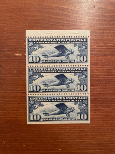 PERFECT 1928 Lindbergh Air Mail Mint Booklet Pane of 3 Stamps
