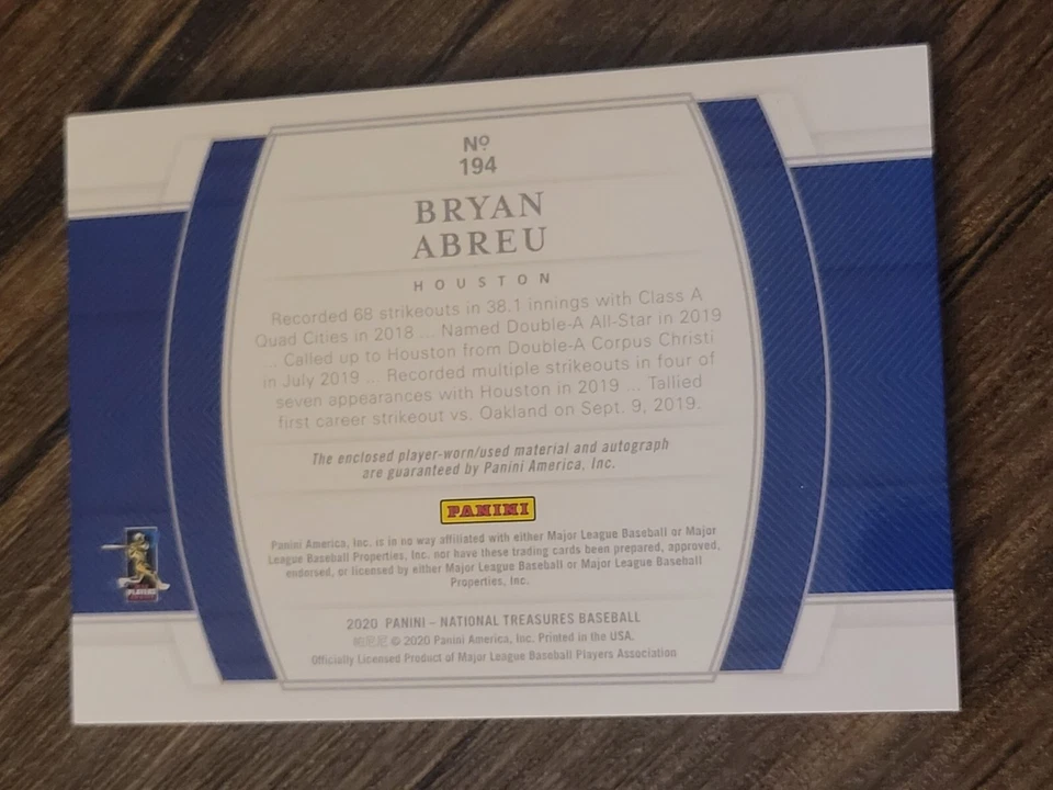 Bryan Abreu 2020 National Treasures RPA/49 Rookie Materials Signatures Gold - Image 2 of 2
