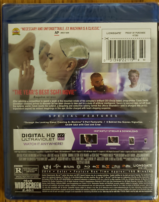 Ex Machina (2014, Blu-ray) Alicia Vikander, Domhnall Gleeson