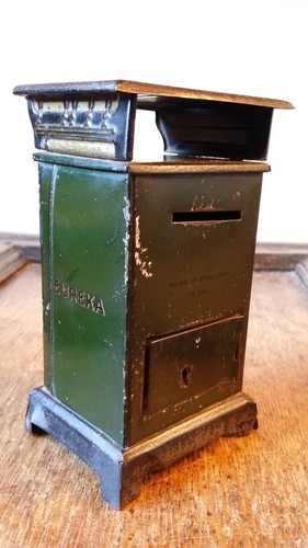 1910 ANTIQUE EDWARDIAN TINPLATE MONEY BOX - WRIGHTS EUREKA STOVE NEW CENTURY 410 - Foto 6 di 15