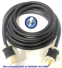 30 AMP ENTERTAINMENT CABLE GENERATOR POWER CABLE L6-30 250V SOOW 10/3 600V M/F