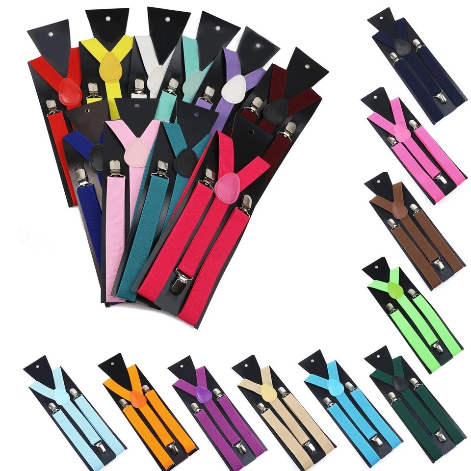 Extra starke Y - Hosenträger Herren Damen Krallenclips 3 Clips Hosen 8 Farben - Bild 1 von 1