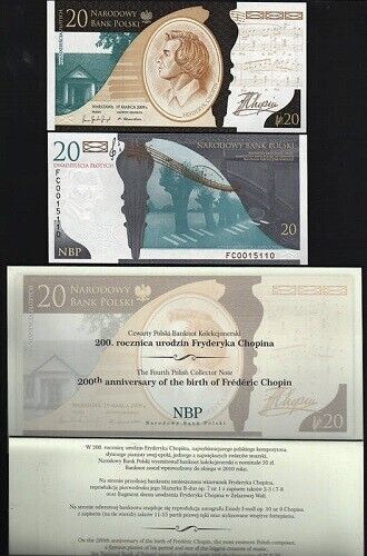 POLAND 20 ZLOTYCH 2009 P-181 CHOPIN COMMEMORATIVE UNC COMPOSER MUSIC PIANO NOTE - Picture 4 of 4