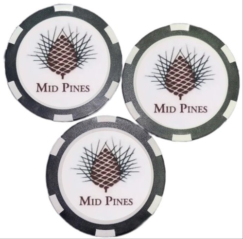 THREE (3) Mid Pines Golf Club - Poker Chip - Golf Ball Marker