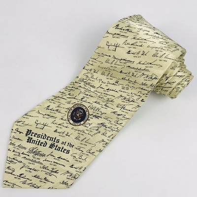 Museum Artifacts Men s Silk Tie 60x4  Novelty U.S. Presidents Signatures GUC