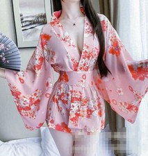 Lady New Style Plus Size Kimono Dress Sexy Pink Bathrobe Lingerie Cute Cardigan