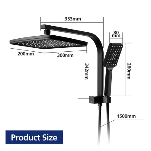 ACA Dual Shower Head Set 12'' Rectangle Black Rain Shower Head 3-MODE Handheld - Picture 8 of 10