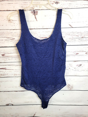 INC Bodysuit International Concepts Blue Floral Lace Sleeveless Women's Size XL
