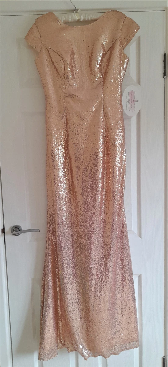 Rose Gold Long Sequined evening bridesmaid prom Dress UK Size