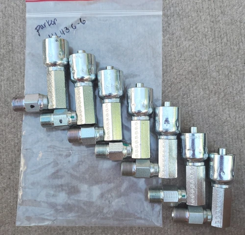 Lot of 7 Parker Crimp Hose Hyd Fitting 11L43-6-6 Male Swivl Elb Adapter 3/8" 