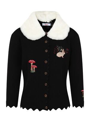 Banned «WOODLAND» Vintage Feinstrick Cardigan STRICKJACKE - Schwarz Rockabilly
