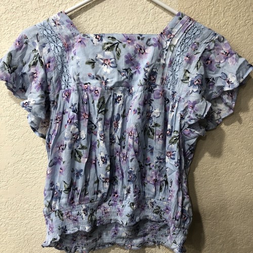 Justice Girls Short Sleeve Blue Floral Top Stretchy Bottom Size 14/16 NWT - Picture 6 of 7