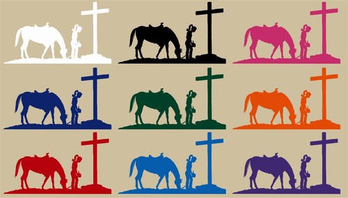Cowgirl Horse Praying Cross Western Rodeo Car Truck Window Vinyl Decal Sticker - Picture 2 of 2