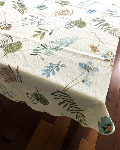 Food Network Tablecloth Harvest Foliage Cream Blues Flowers Greenery 81" X 58" - Picture 4 of 9