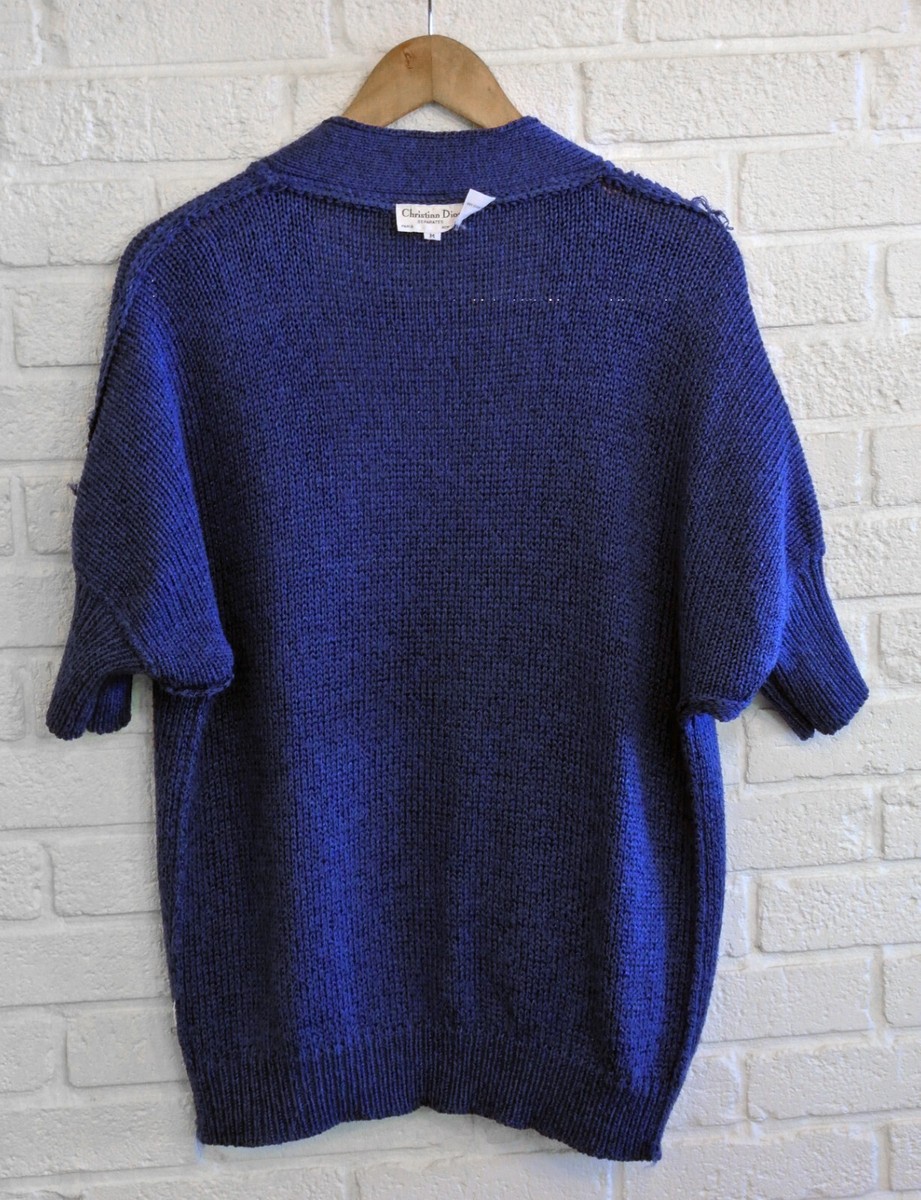 Vtg Christian Dior Sweater Womens Blue Long Open Front