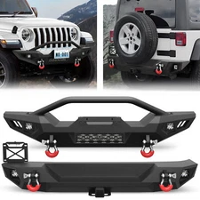 Steel Front / Rear Bumper w/Winch Plate & LED For 2007-2018 Jeep Wrangler JK JKU