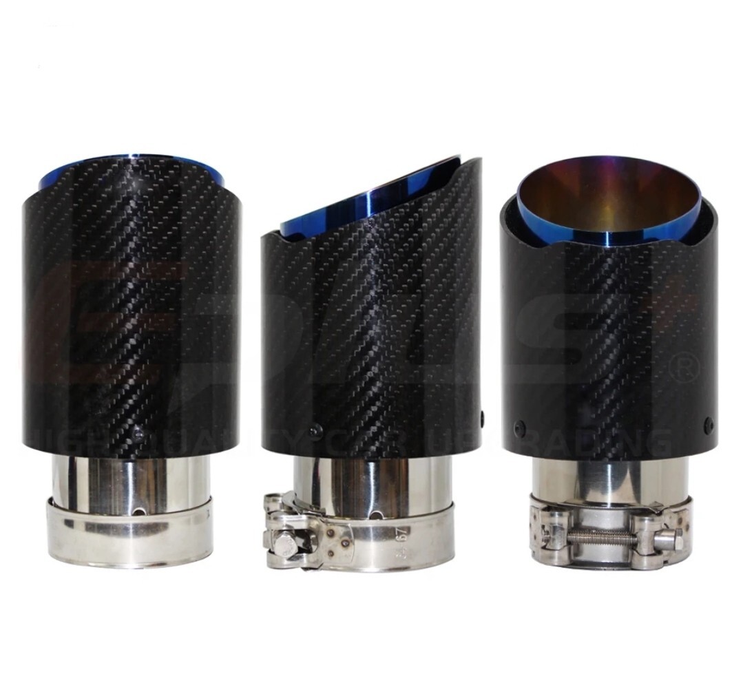 Embout echappement carbone noir brillant et tube bleu interne pour sortie de pot 1 pièce
