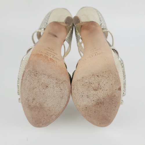 Sandali plateau cinturino alla caviglia Jimmy Choo tacco oro argento glitter misura 37,5 - Foto 5 di 8