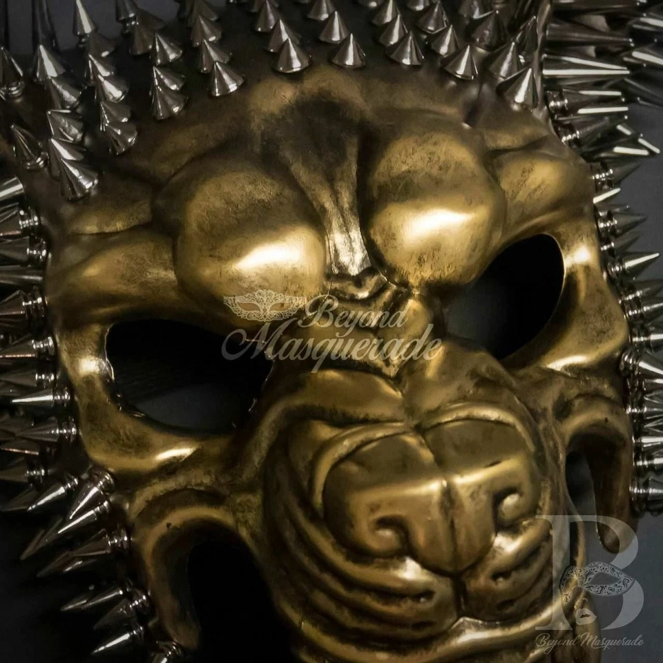 Máscara de Lobo Steampunk | Máscara de Mascarada de Animales Bestia con Picos Dorado M39587G Foto 3 de 4