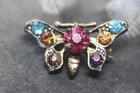 Old Vintage Costume Jewelry Butterfly Rhinestone Brooch Pin