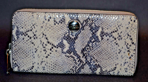 CoachWallet Python Print Leather Gray Accordian Zip Around READ
