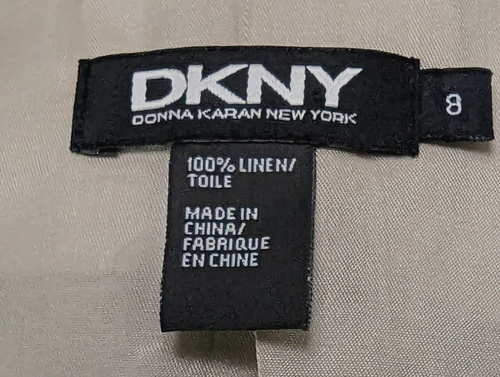 Chaqueta blazer para mujer DKNY 100 % LINO caqui sin cuello 1 botón talla 8 ¡Usada en excelente condición! * - Imagen 12 de 12