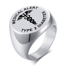 Silver Medical Alert ID Rings for Women and Men TYPE 1 Diabetes TYPE 2 Diabetes