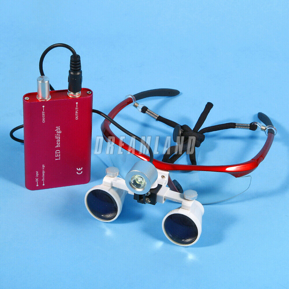 Dental Medical Binocular Loupes 3.5X 420mm Optical Glass LED Head Light UK SKS Uitverkoop, beperkte verkoop