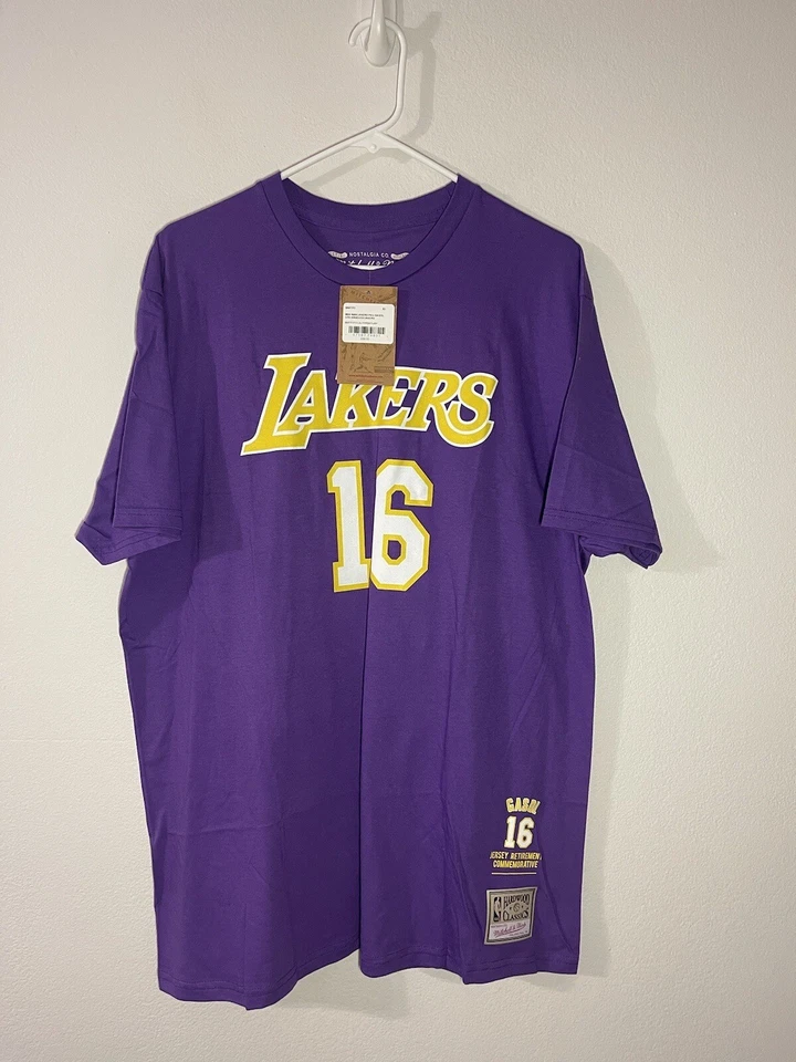 NWT Mitchell & Ness Lakers Pau Gasol No 16 Purple T Shirt Size XL - Image 2 of 4