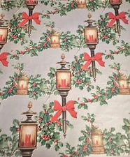 CHRISTMAS WRAPPING PAPER GIFT WRAP HOLIDAY SEASONAL HOLLY BERRIES LIGHT CANDLE
