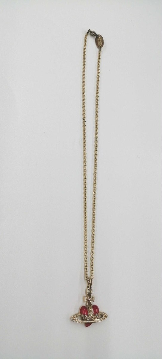 Vivienne Westwood DIAMANTE Heart Orb Necklace Red/Gold From Japan