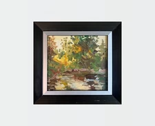 Oil painting Autumn Ukrainian painter Cardboard Framed original Decor landscape