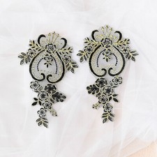 2X Blumenmuster Applikation Bestickt Spitze Patch Retro Rand Nähen Wedding Kleid