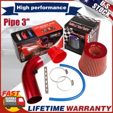 3" Car Air Intake Kit Red Pipe with Cold Air Intake Filter & Clamp & Accessories