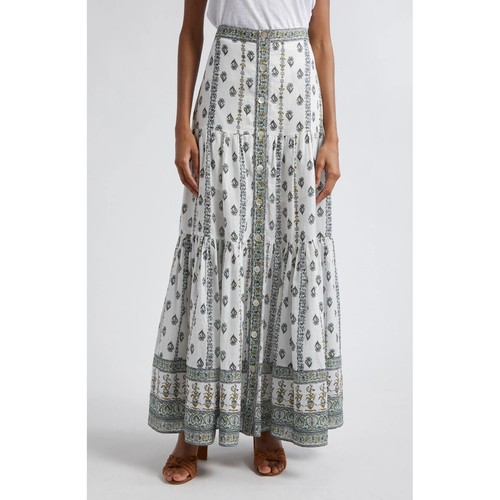 Veronica Beard Sundance Midi Skirt Floral White Green Size XS