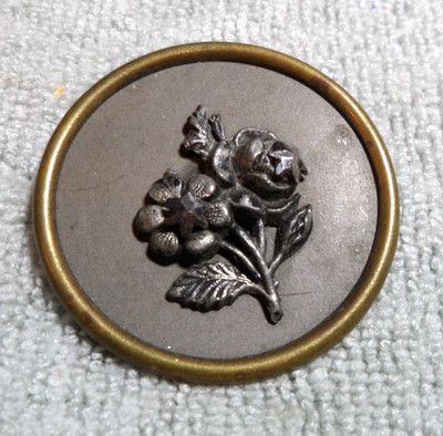 Large Vintage Antique Metal Picture Button 3d FLOWER w/Steel Facets