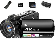 Aidzhi 4K Video Camera Camcorder 96MP UHD Vlogging for YouTube Black